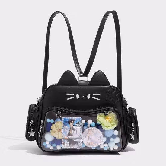 Y2K Preto Gato Bonito Moda Kawaii Ita Bolsa Mochila Pequena Bolsa Transversal